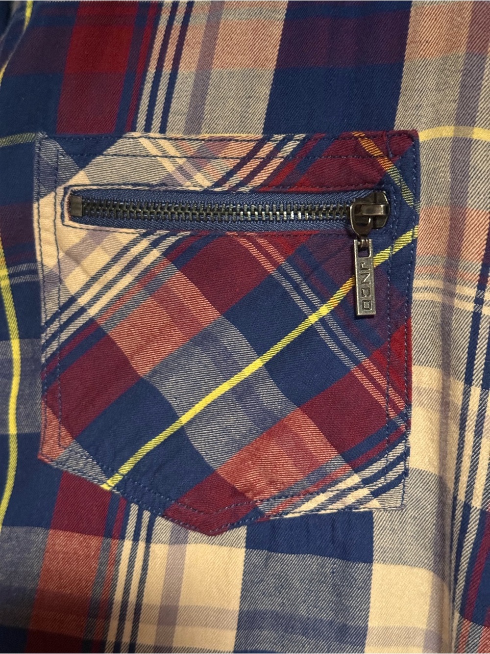 JNCO Plaid Button-Down Shirt in Blue, Red, Tan - Picture 3 of 7